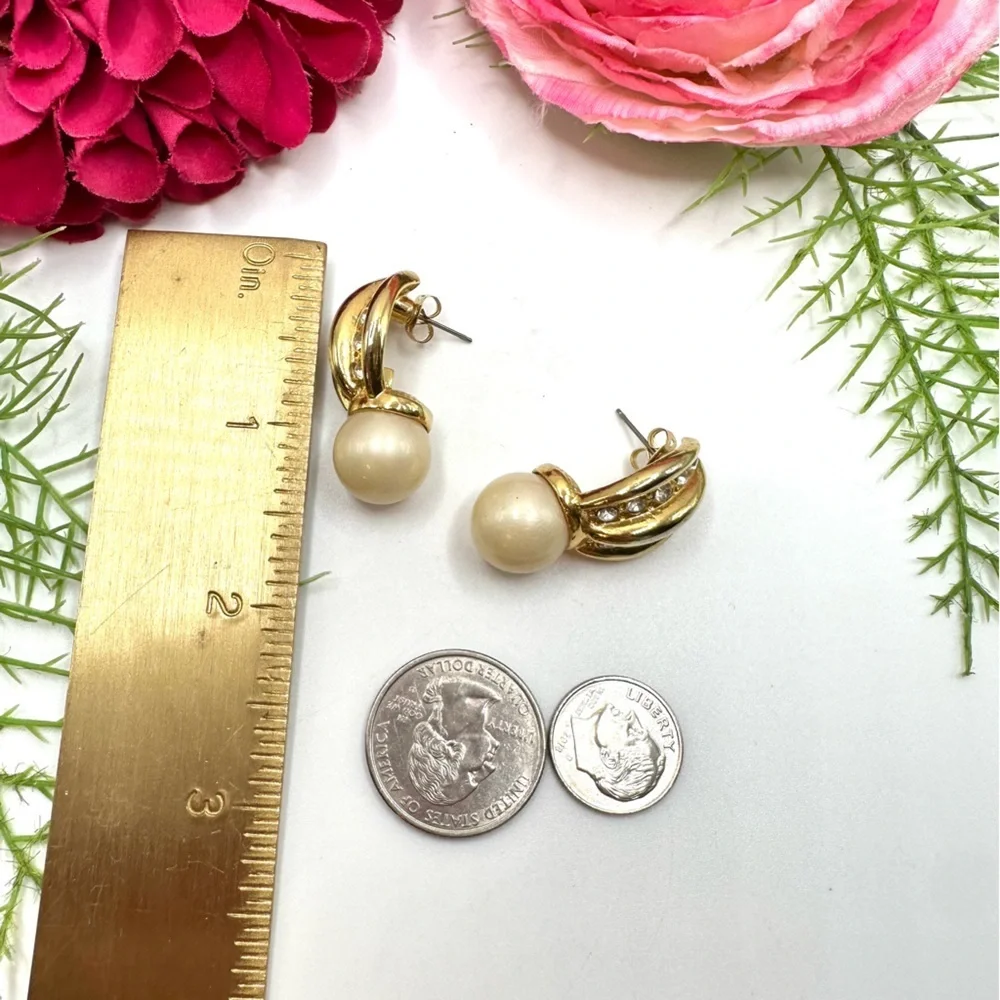VINTAGE⚜️RETRO Golden Pearl Crystal Drop Earrings